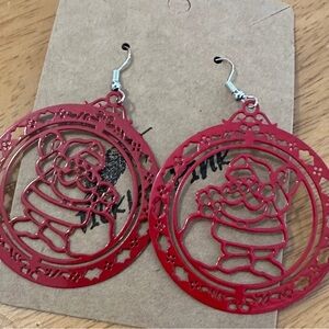 Red Santa Earrings Intricate Metal Cutout